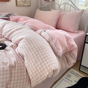 2024 new four-piece bed sheet quilt cover autumn and winter student dormitory single three-piece plaid wholesale