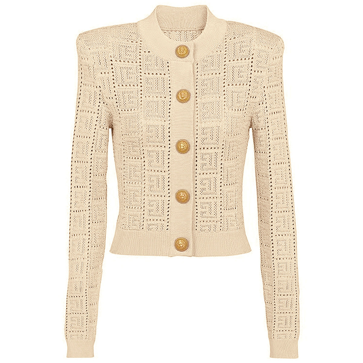 Áo Khoác Cardigan Nữ Dệt Kim Lỗ Tay Dài Cổ Tròn Màu Kem