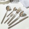 304 Stainless Steel Round Diamond Hammer Western Tableware Solid Handle Restaurant Hotel Steak Knife and Fork Spoon Dessert Spoon suit