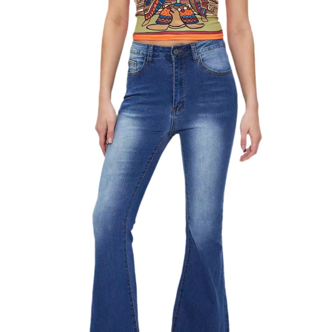 High Stretch Flared Jeans Casual Style Versatile Fit Womens Apparel Perfect for Everyday Wear Ready to Ship
