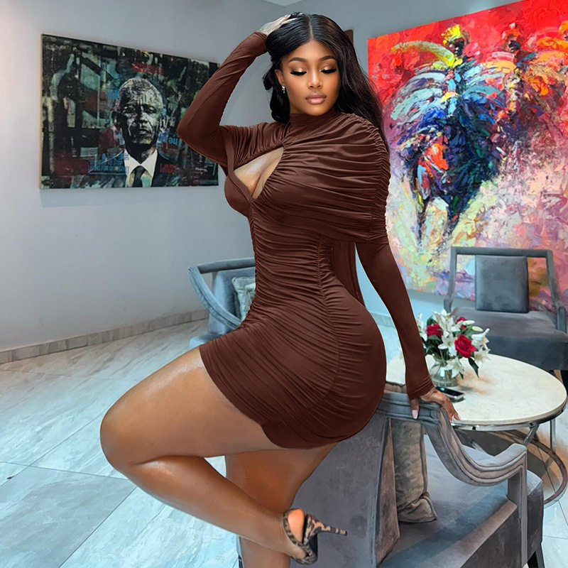 Fashionable Womens Bodycon Dress Sexy Hollow Out High Neck Long Sleeve Trendy for Parties and Events Wholesale