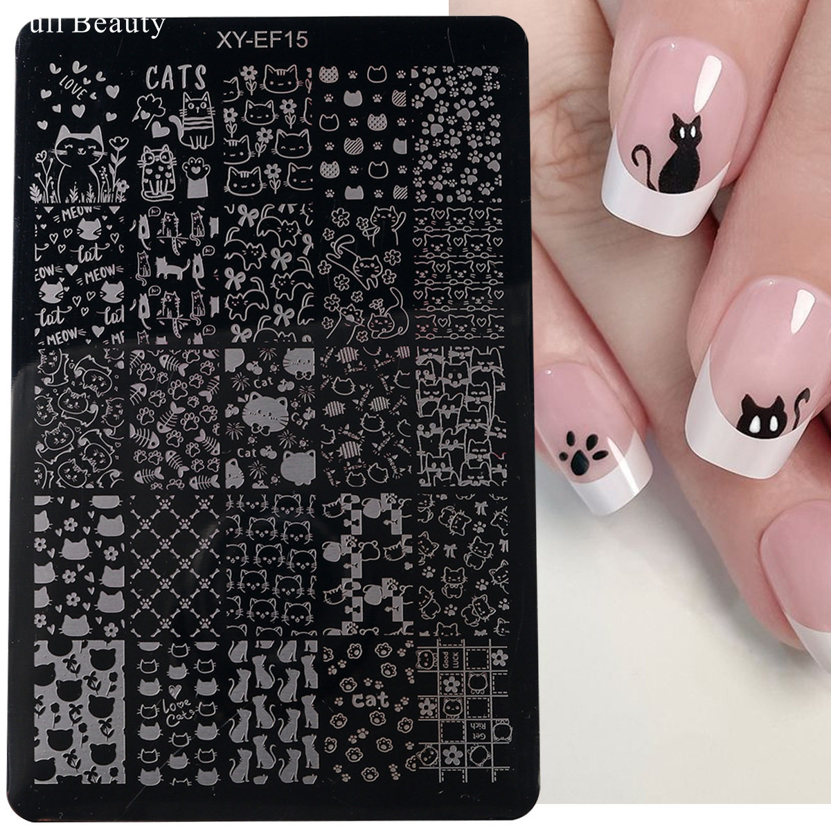 Cross-Border New Nail Art Tools Printed Steel Plate Cat Transfer French Plaid Leopard Print Nail Art Tools