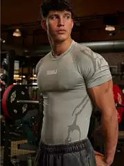 2026 Ya Muscle Fitness Clothing Men's Sports Training Quick-Drying Printed Short-Sleeved Spring and Autum Tight-Fitting T-Shirt Men's Clothing