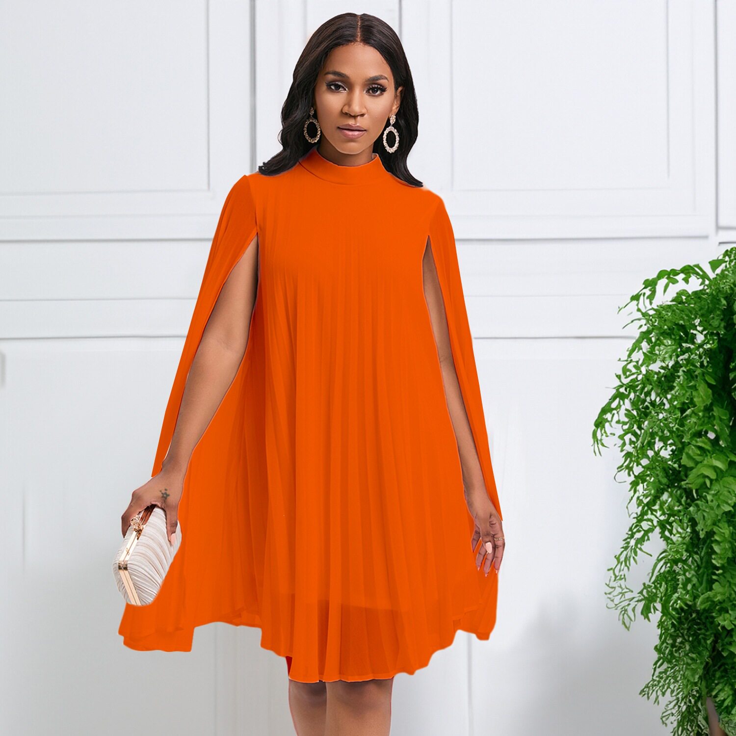 Chiffon Batwing Sleeve Dress Elegant and Fashionable Plus Size for Casual Occasions Wholesale Available