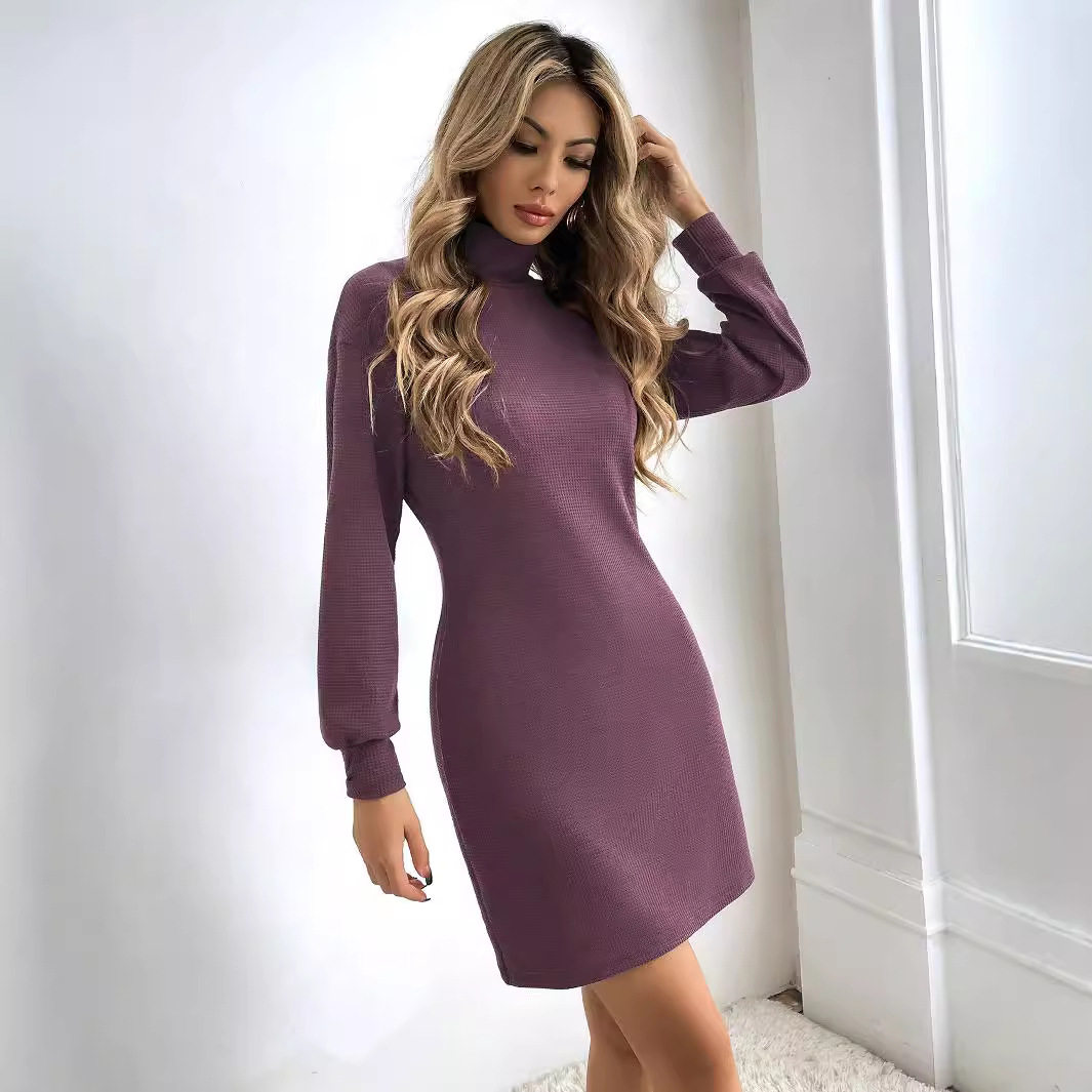 Fashionable Womens Sweater Dress Slim Fit High Neck Long Sleeve Mid Length Casual Wear for Fall Winter Wholesale