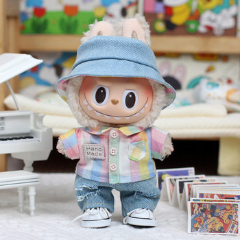 Only clothes] 17cm cloth doll clothes casual clothes rainbow plaid shirt heart Macaron