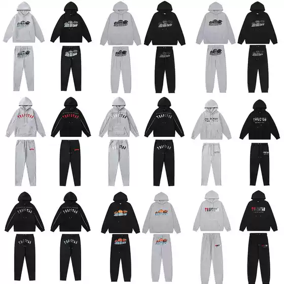 A generation of cross-border Trapstar tiger head letter towel embroidery fleece-lined hooded sweater long pants for men and women