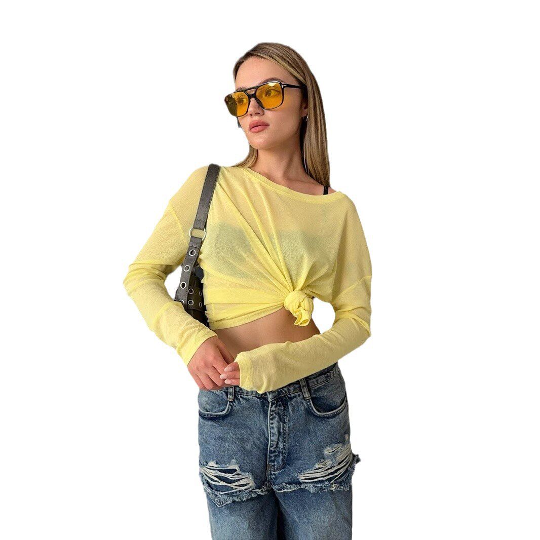 Womens Sheer Off Shoulder Long Sleeve T Shirt Soft and Sexy Lyocell Fabric Trendy Casual Wear Wholesale Available