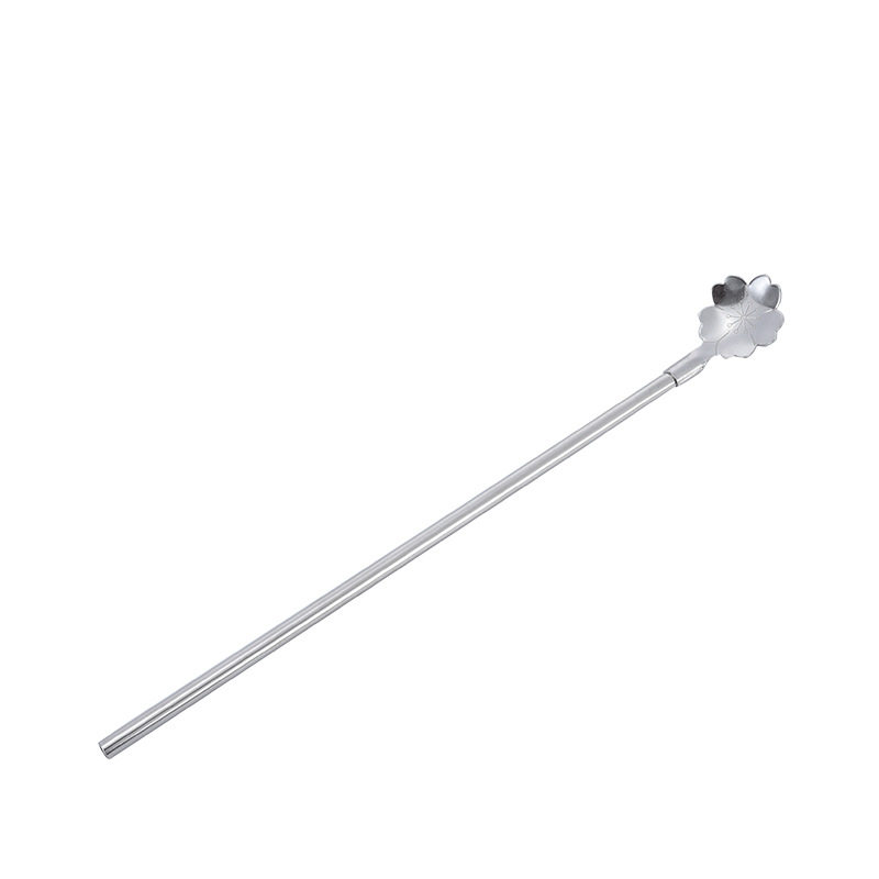 Factory Direct supply 304 stainless steel straw cherry blossom round head tableware dual-purpose spoon milkshake smoothie stirring straw spoon