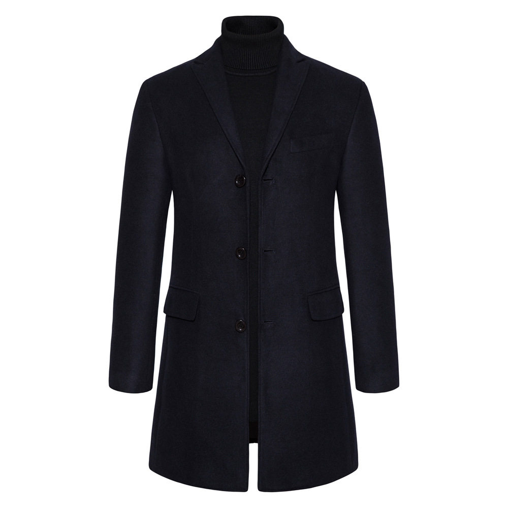 Mens Casual Overcoat High Quality Wool Blend Long Sleeve British Style Available in Khaki and Navy Blue Wholesale