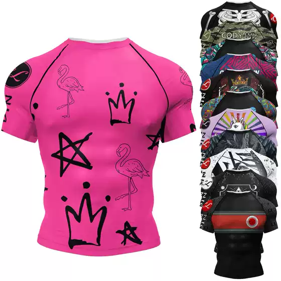 Men's New 3D Digital Print Short-Sleeve Quick-Dry Breathable T-Shirt for Running Sports Fitness Athletic Compression Wear