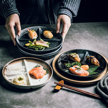 Japanese-Style Three-Compartment Dinner Plate Household Ceramic Fat-Reducing Divided Plate One-Person Breakfast Plate Set