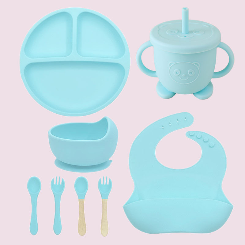 Silicone Children's Dinner Plate, Food-Grade Tableware Set, Maternal and Infant Products, Baby Food Bowl, Feeding Fork, Spoon, Suction Cup for Infants and Children