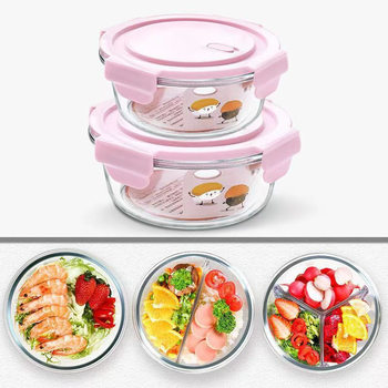 Round Glass Lunch Box, Microwaveable, Special Bowl with Lid, Soup Bowl, Crisper Lunch Box, Food Grade for Office Workers