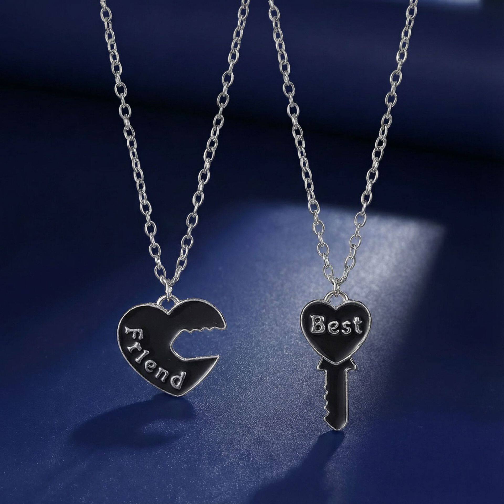 欧美饰品 BEST FRIENDS心型方块吊坠 闺蜜吊坠心形项链