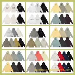 Correct Version of Fog Icon Multi-Line Flocking Letters Casual Loose High Street Fleece-Lined Couple Hooded Sweatshirt for Men and Women