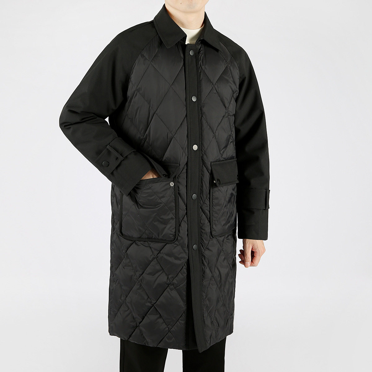 Winter new white duck down solid color simple stitching coat mid-length fashion thickened lapel men's down jacket