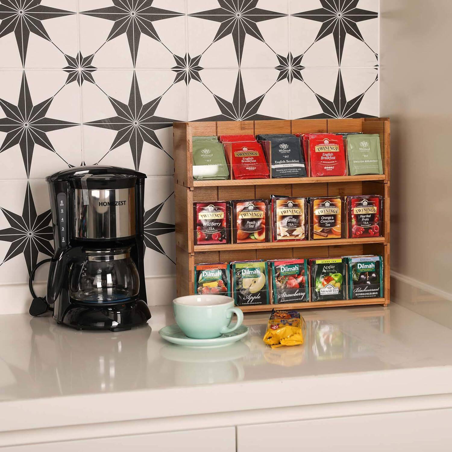 Tea Bag Storage Box Wooden Coffee Bag Storage Rack Tea Bag Holder Desktop Compartment Can Be Stacked with Multiple Storage Racks