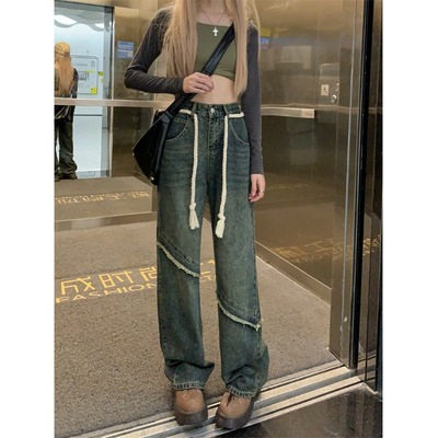 Vintage Distressed High Waisted Wide Leg Jeans for Women Loose Fit Ankle Length Spring Casual Wear Low MOQ