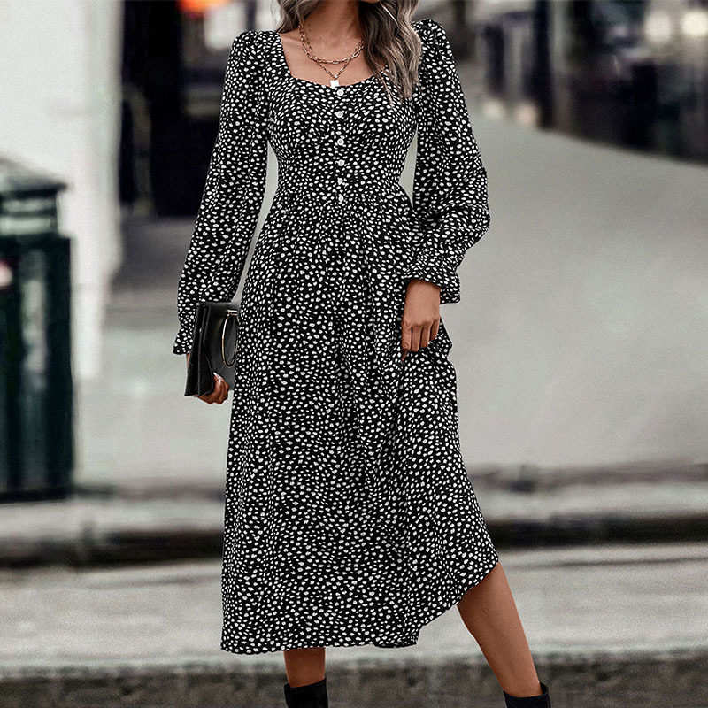 Fashionable Womens Dress Square Neck Polka Dot Print Autumn Style Perfect for Casual Outings Wholesale Available