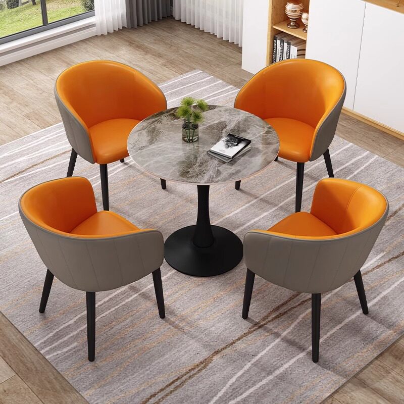 轻奢北欧岩板洽谈小圆桌子售楼处商务休闲奶茶店阳台接待桌椅组合