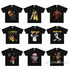 James portrait digital direct jet printing short sleeve washable old retro American T-shirt trend