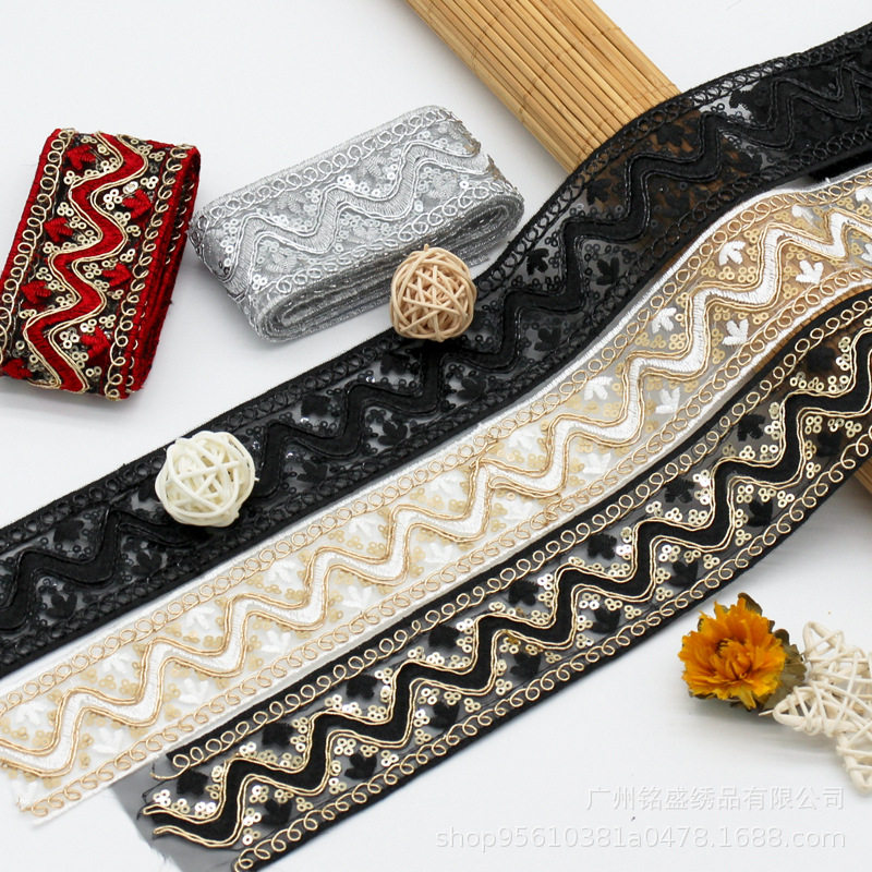 5cm Ethnic Style Wavy Strands Lace Organza Computer Embroider Lace Accessories Handmade DIY Clothing Accessories