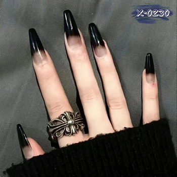 X-0230 wear a European and American ballet pure black gradient wear fake nails 24 pieces of finished products direct wholesale