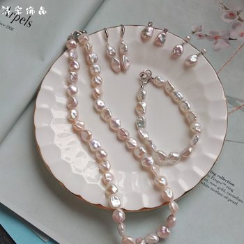 Natural Pearl Broken Silver High Quality 925 Sterling Silver Necklace Bracelet Set