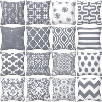 Gray Geometric Polyester Pillow Cover Cross-Border Hot Selling Silver Gray Sofa Pillow Cushion Cover Manufacturer Wholesale