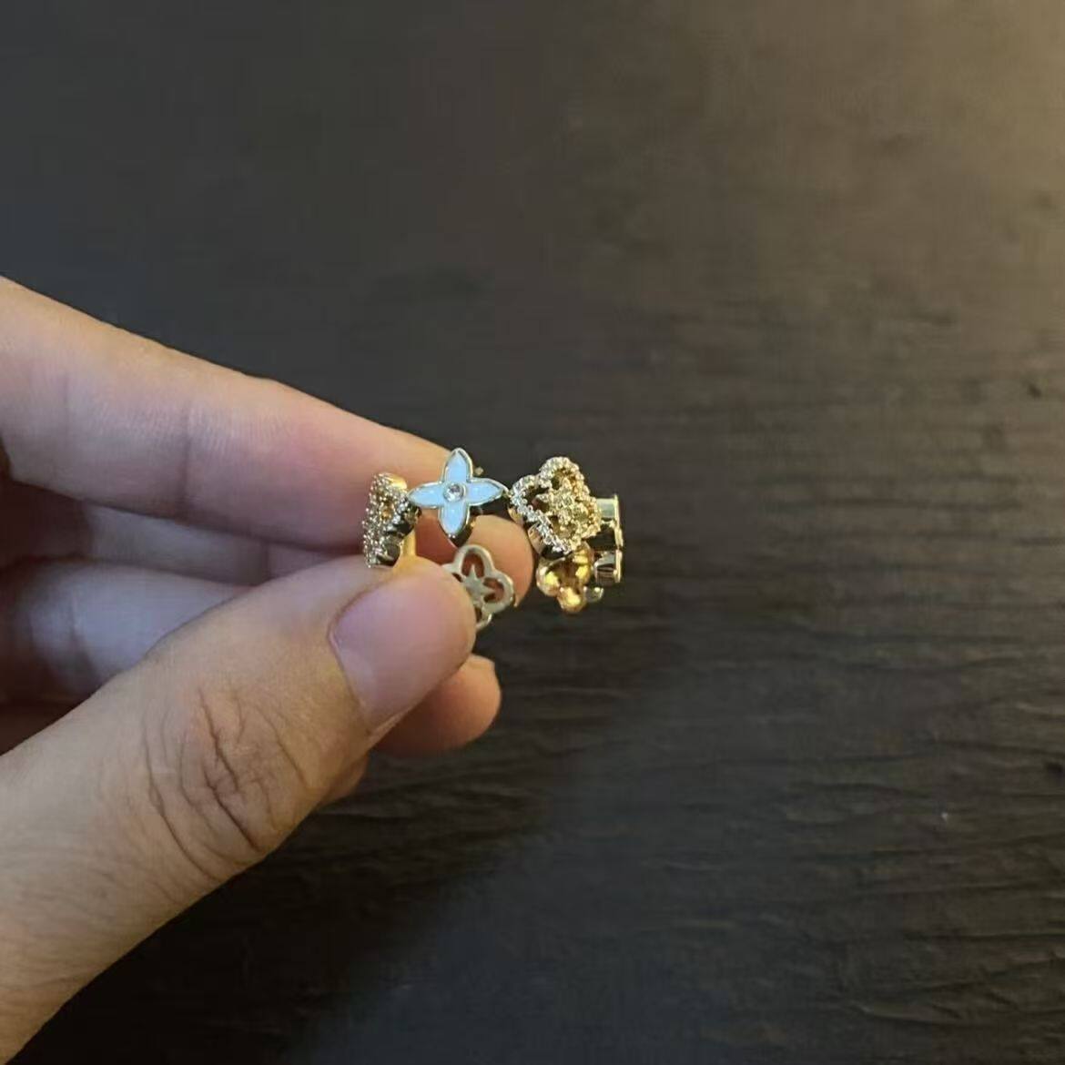 中古vintage幸运四叶草戒指轻奢高级感小众设计气质ins风宫廷复古