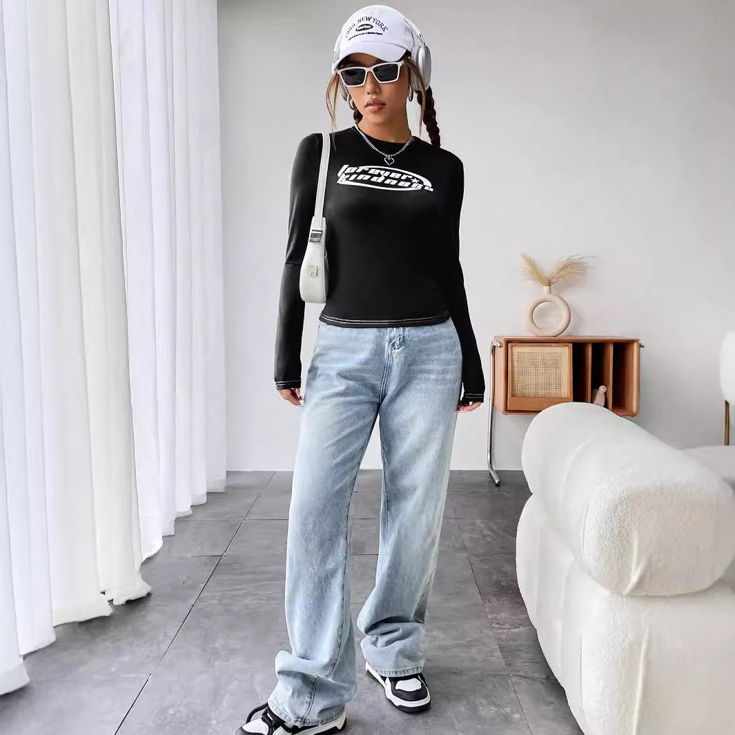 Fashionable Womens Long Sleeve T Shirt Round Neck Printed Casual Style Perfect for Everyday Wear Wholesale