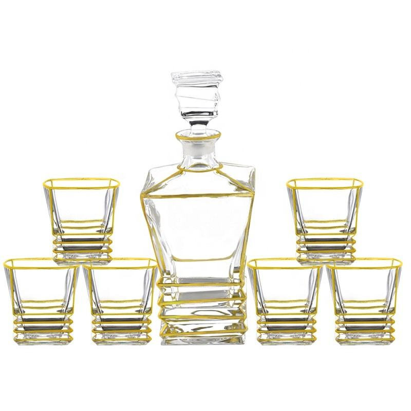 (Gold Statue) Gold-Encrusted Crystal Glass Wine Glass Whiskey Glass Set Wine Bottle Seven-Piece Set Living Room Decorative Ornaments