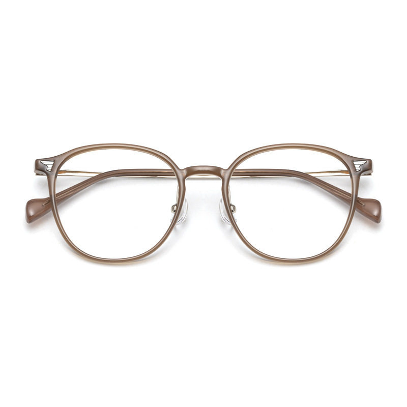 Ultra Light New Japanese Style Retro Glasses Frame Women's Round Frame Glasses Frame Myopia Cold Tea Color Can be Fit with Preference