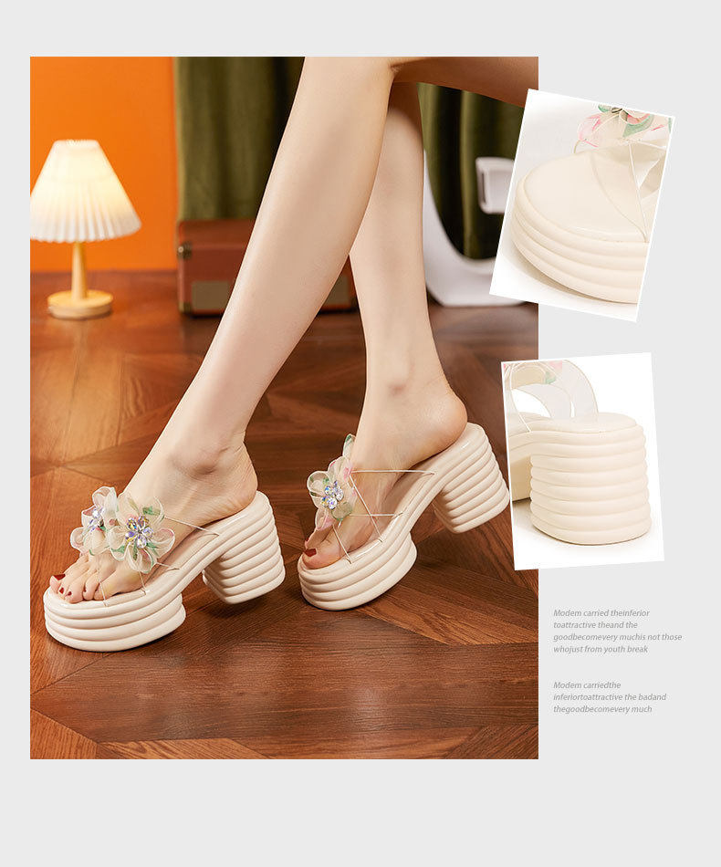 Dép sandal nữ quai chữ V đơn giản phong cách Chanel, mũi tròn đế bệt — Trắng, Đen chi tiết 3