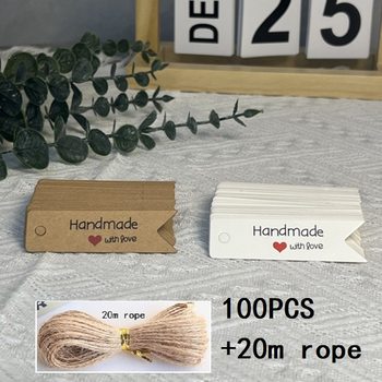 100 20 m hemp rope, kraft paper hand-made printing dovetail label Handmade gift thank you card
