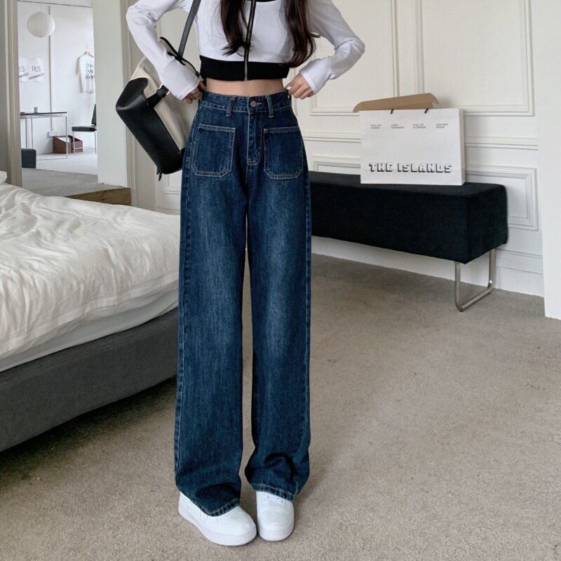 High Waisted Loose Fit Vintage Straight Leg Jeans for Women Flattering Design Street Style Ideal for Spring and Autumn