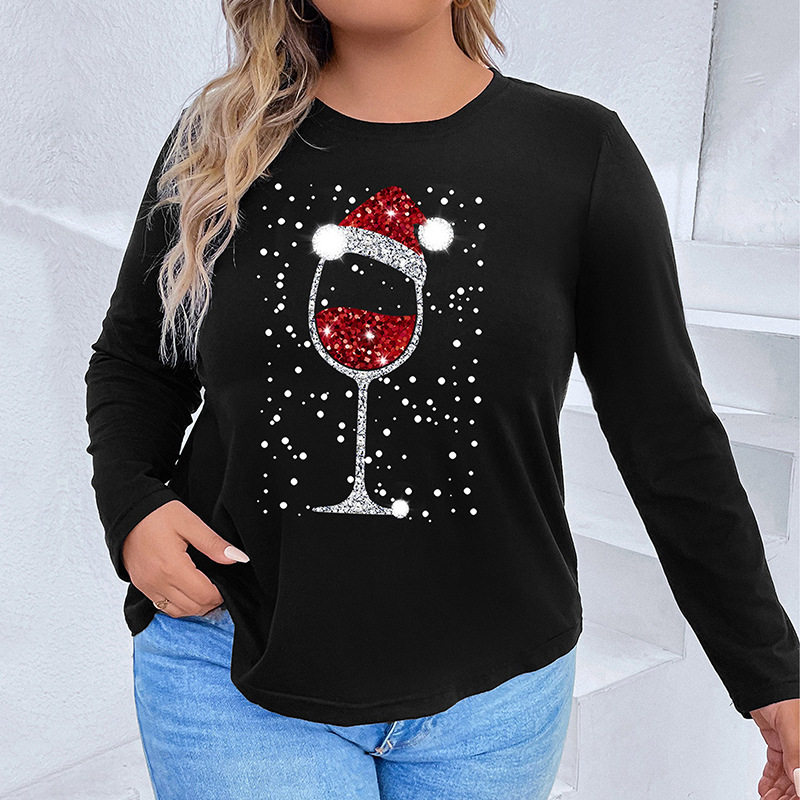Plus Size Womens Loose Christmas T Shirt Autumn Collection Casual Style for Holiday Celebrations Wholesale Available