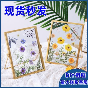 Creative Handmade DIY Dried Flower Specimen 4inch 67inch Metal Glass Photo Frame Embossed Table Simple Picture Frame Small Ornaments