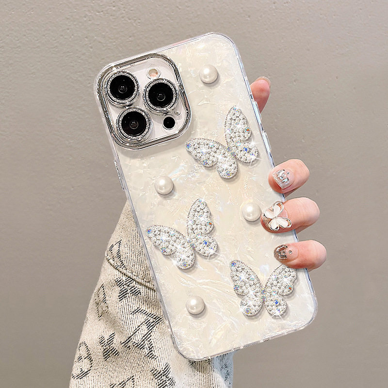 Pearl Butterfly Bracelet for Apple 16promax Mobile Phone Case 15 Light Luxury 14 High Sense 13 Girls 12 Stereo