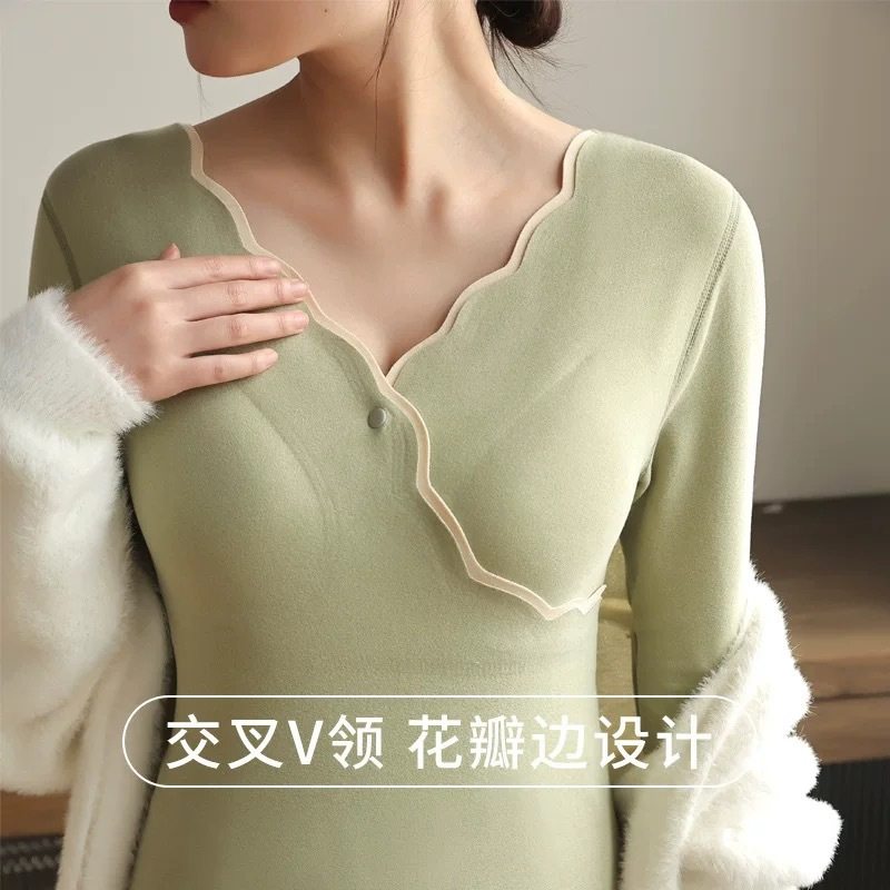 De Rong Pregnant Women's Autumn Clothes and Pants suit Pregnant Women's Luna Nursing Pajamas Winter Thermal Underwear fleece-lined Thickened