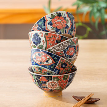 Japan Imported Qiandaiyuan Five-Sample Brocade Underglaze Color Gui Wanli Wind Ceramic Bowl Gift Set Accompanying Gift