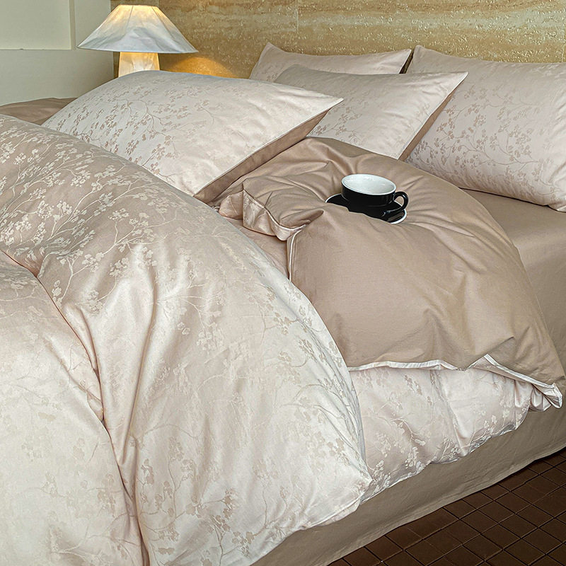 Casual Pure Cotton Four-Piece Set 2025 Spring Jacquard Satin Cotton Bed Bed Sheets Quilt Cover Nantong Bedding Three-Piece Set