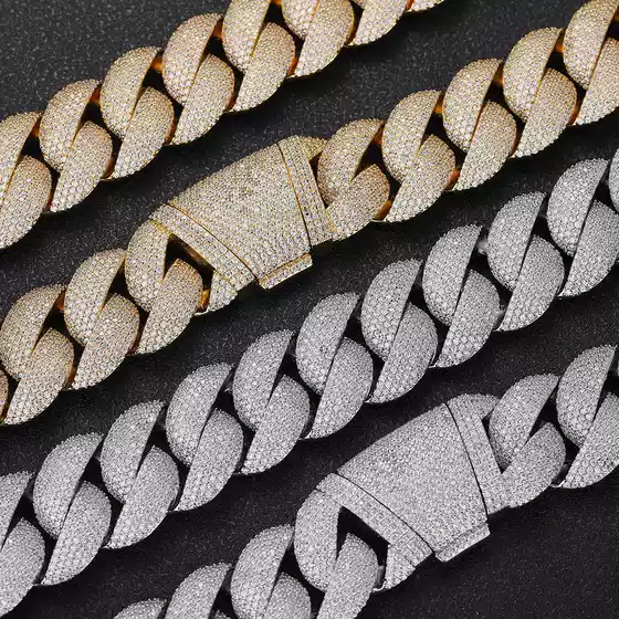 European and American Cross-Border Hip-Hop 24mm Bubble Cuban Chain Zircon Necklace Men's High-End Cool Jewelry Bracelet