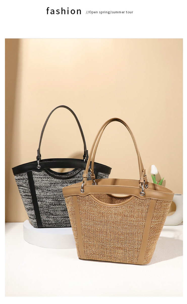 Túi tote nữ đan cói đi biển dáng xô quai đôi — W2285 # đen