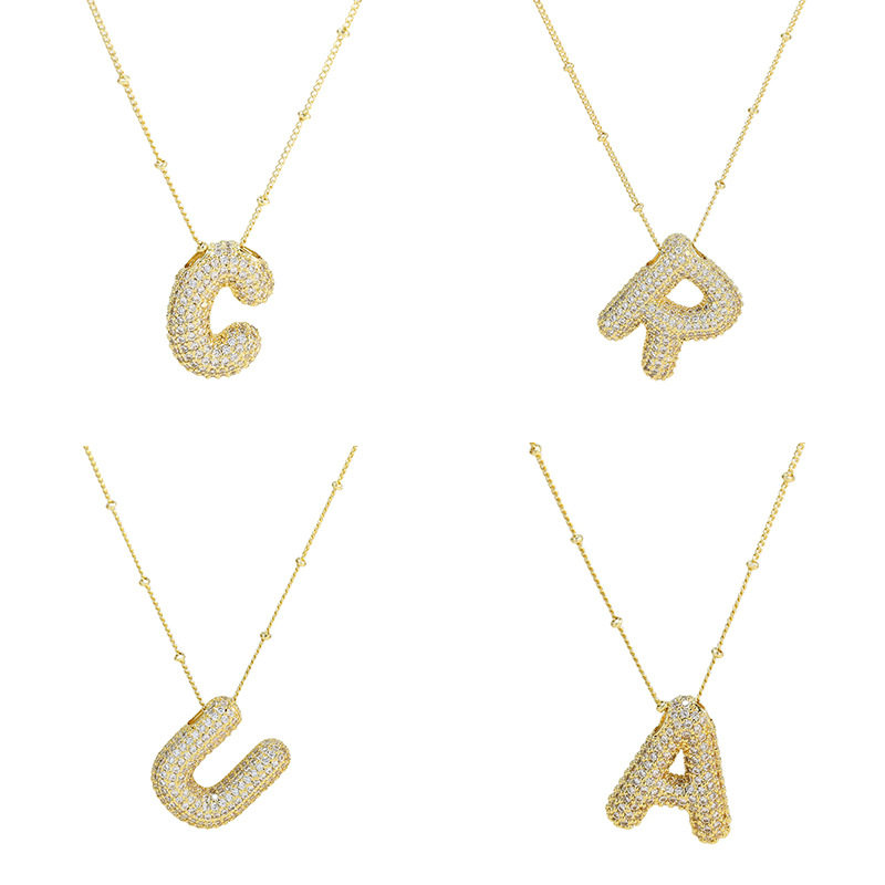 Cross-border inlaid stone new chubby pendant European and American fashion simple clavicle chain birthday balloon glossy letter necklace