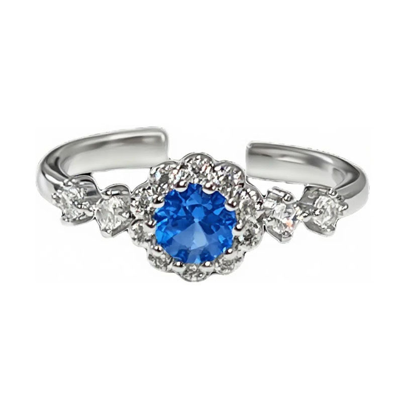 Light Luxury Niche Retro Sapphire Blue Zircon Open Ring for Women, Minimalist Style, Unique High-End Feel, Simple and Fashionable Index Finger Ring