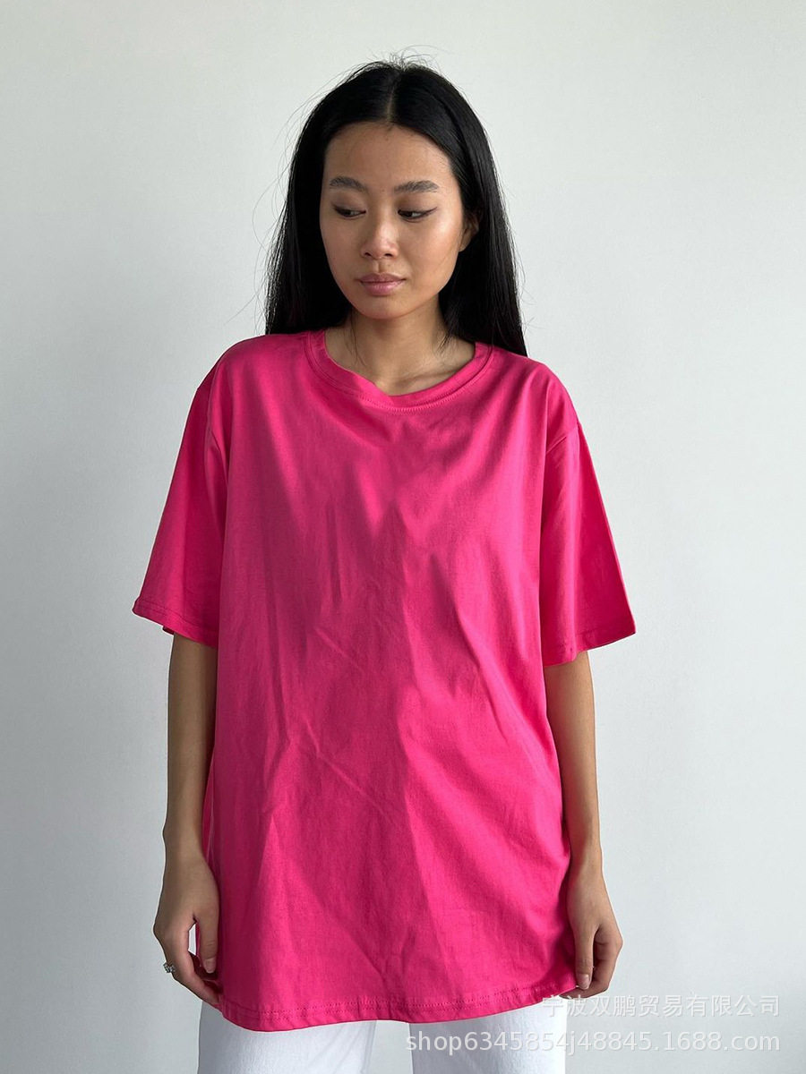 Womens Loose Fit Solid Color Short Sleeve Cotton T Shirt Casual Style Versatile Comfortable Wholesale Available