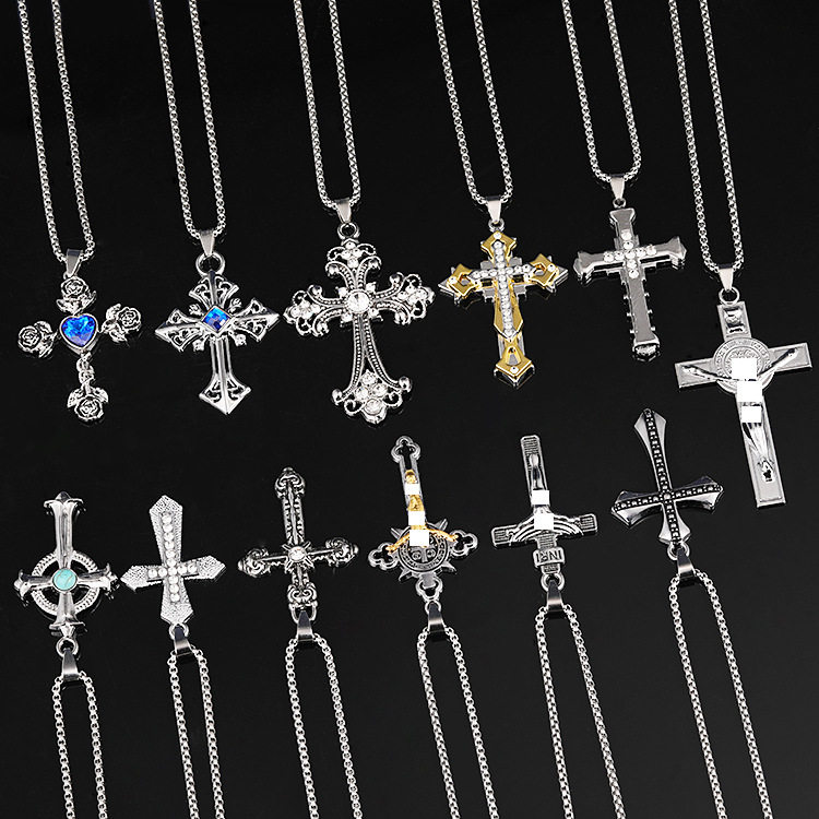 2026 New European and American Style Cross Necklace for Men, Simple Long Gothic Retro Stainless Steel Non-Fading Pendant for Women