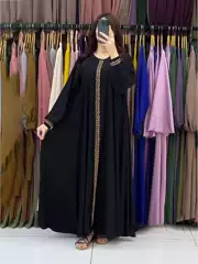 Amazon 2024 European and American Summer New Round Neck Solid Color Long Sleeve Loose Hot Drilling dress Women's Dress